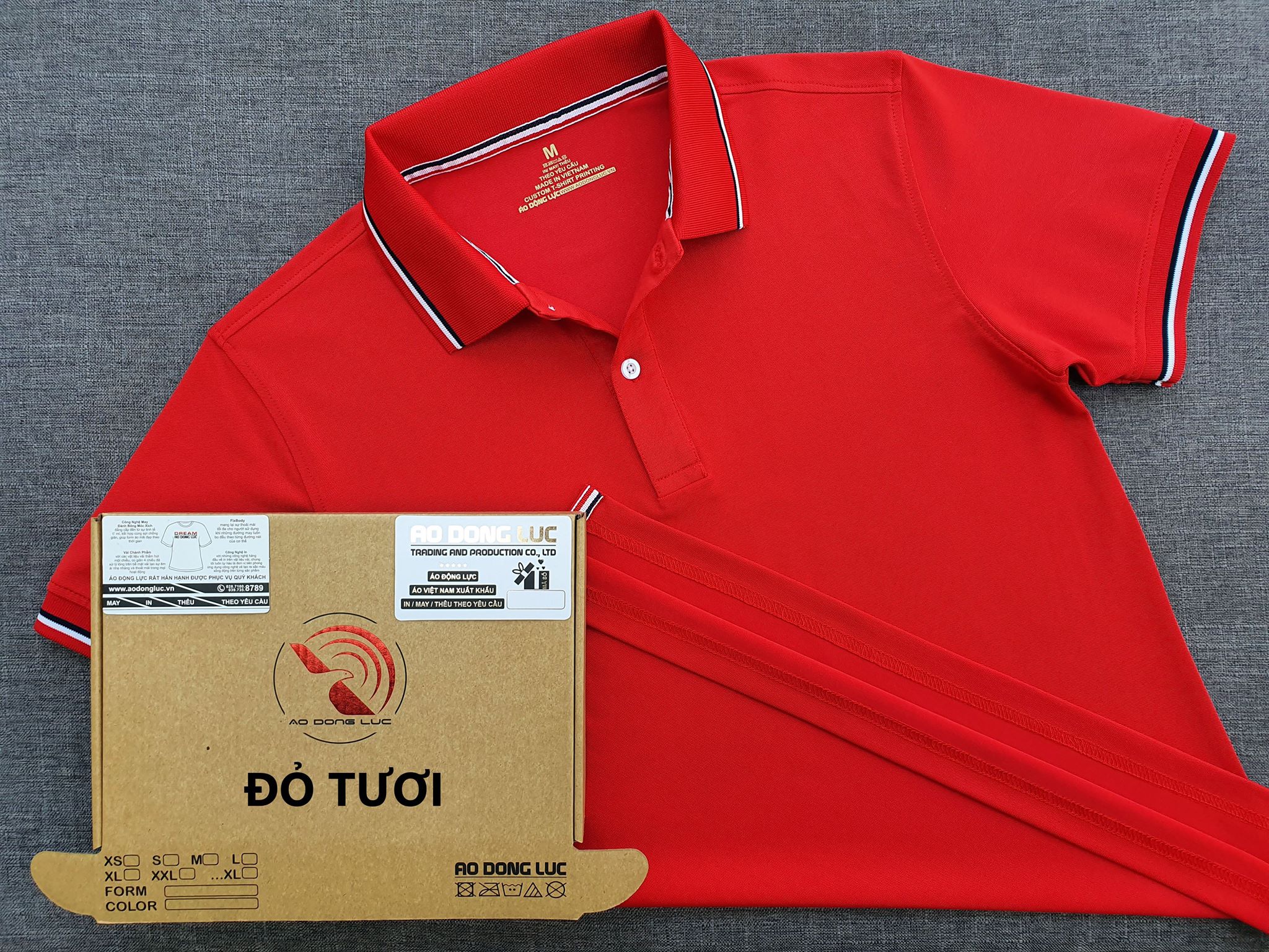 Áo polo phối sọc đỏ tươi - aodongluc