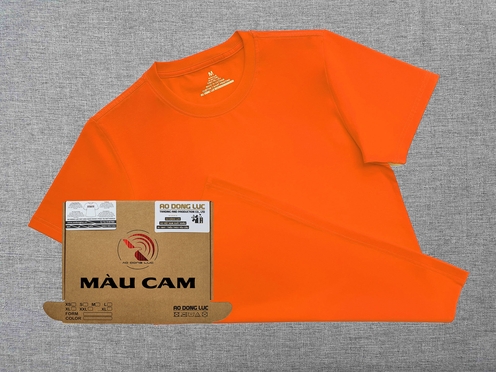 Áo thun cổ tròn cam - ao dong luc Áo thun cổ tròn ngắn tay cotton cao cấp màu cam
