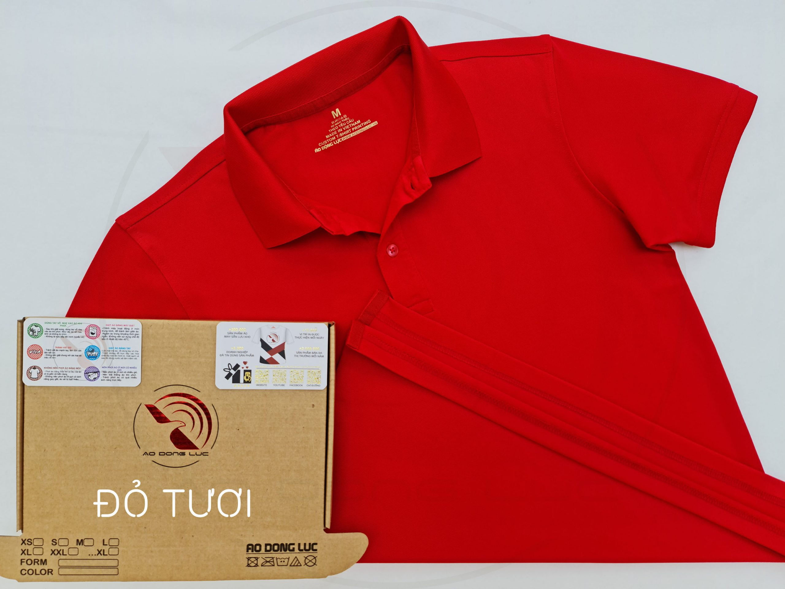áo thun polo, áo thun trơn, áo cổ trụ, cổ bẻ, áo phông Áo thun polo bo trơn cá sấu lạnh poly thấm hút màu đỏ tươi