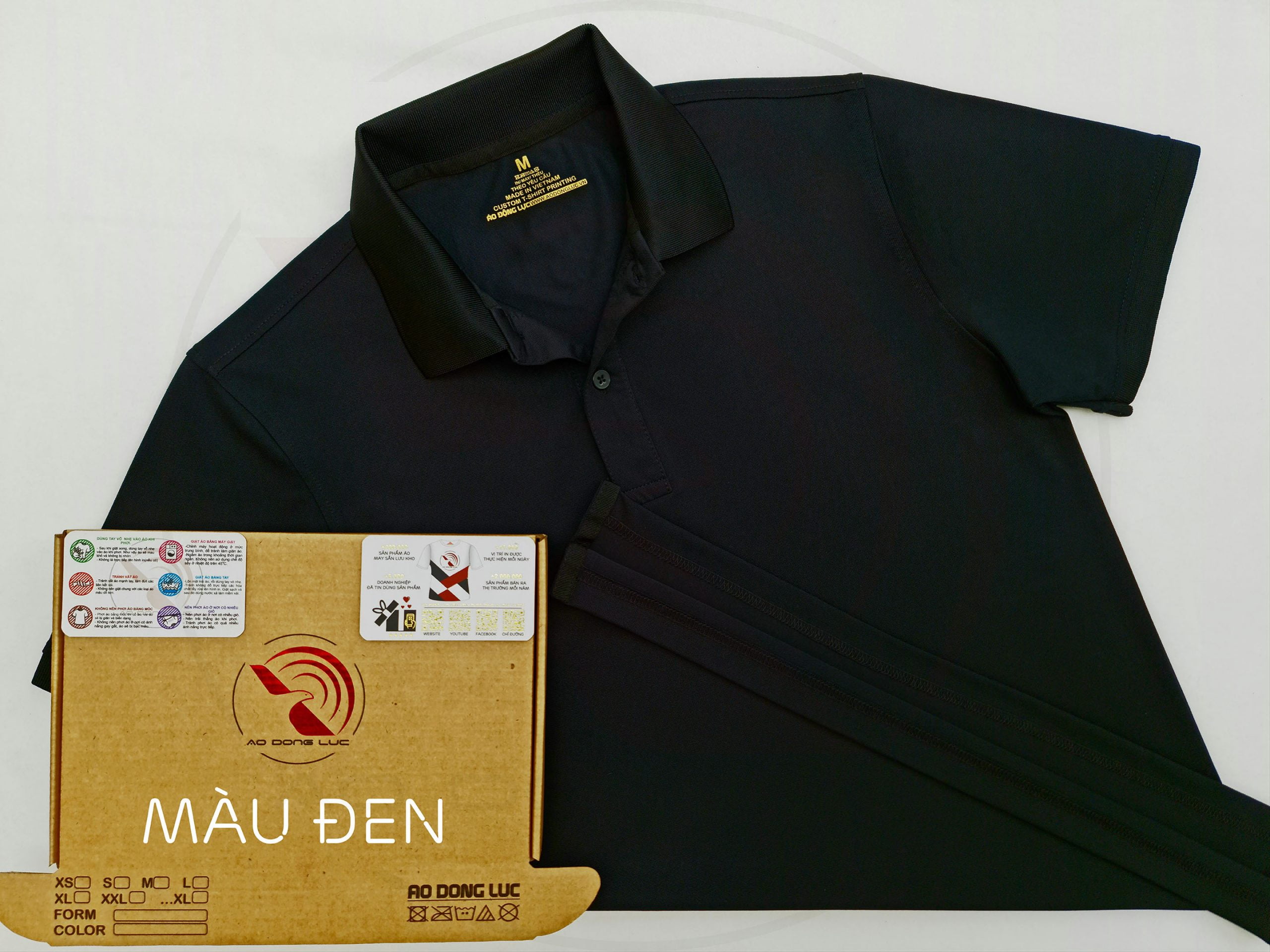 áo thun polo, áo thun trơn, áo cổ trụ, cổ bẻ, áo phông Áo thun cổ trụ polo bo trơn cá sấu lạnh poly thấm hút màu đen
