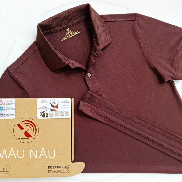 Áo thun cổ trụ polo bo trơn cá sấu lạnh poly thấm hút màu nâu