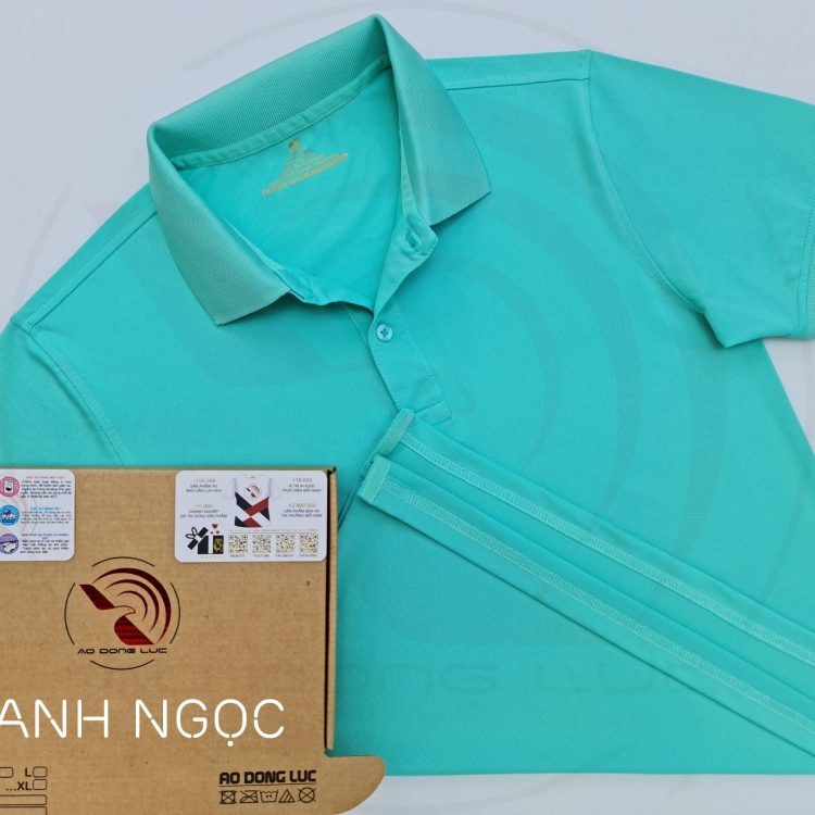 Áo thun cổ trụ polo bo trơn cá sấu lạnh poly thấm hút xanh ngọc