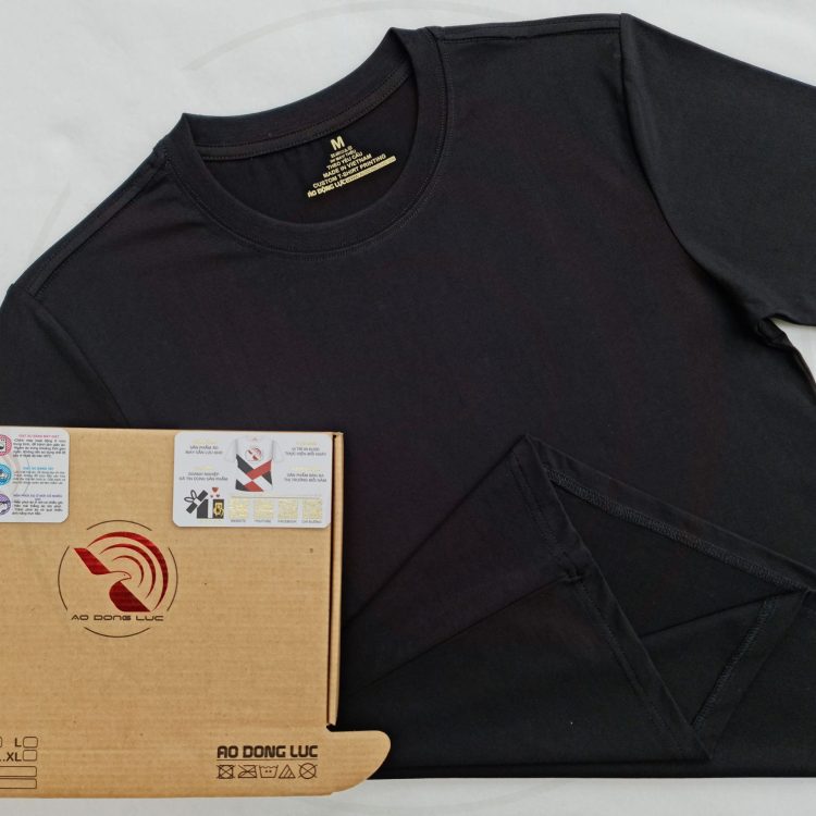 Áo thun cổ tròn ngắn tay cotton unisex màu đen
