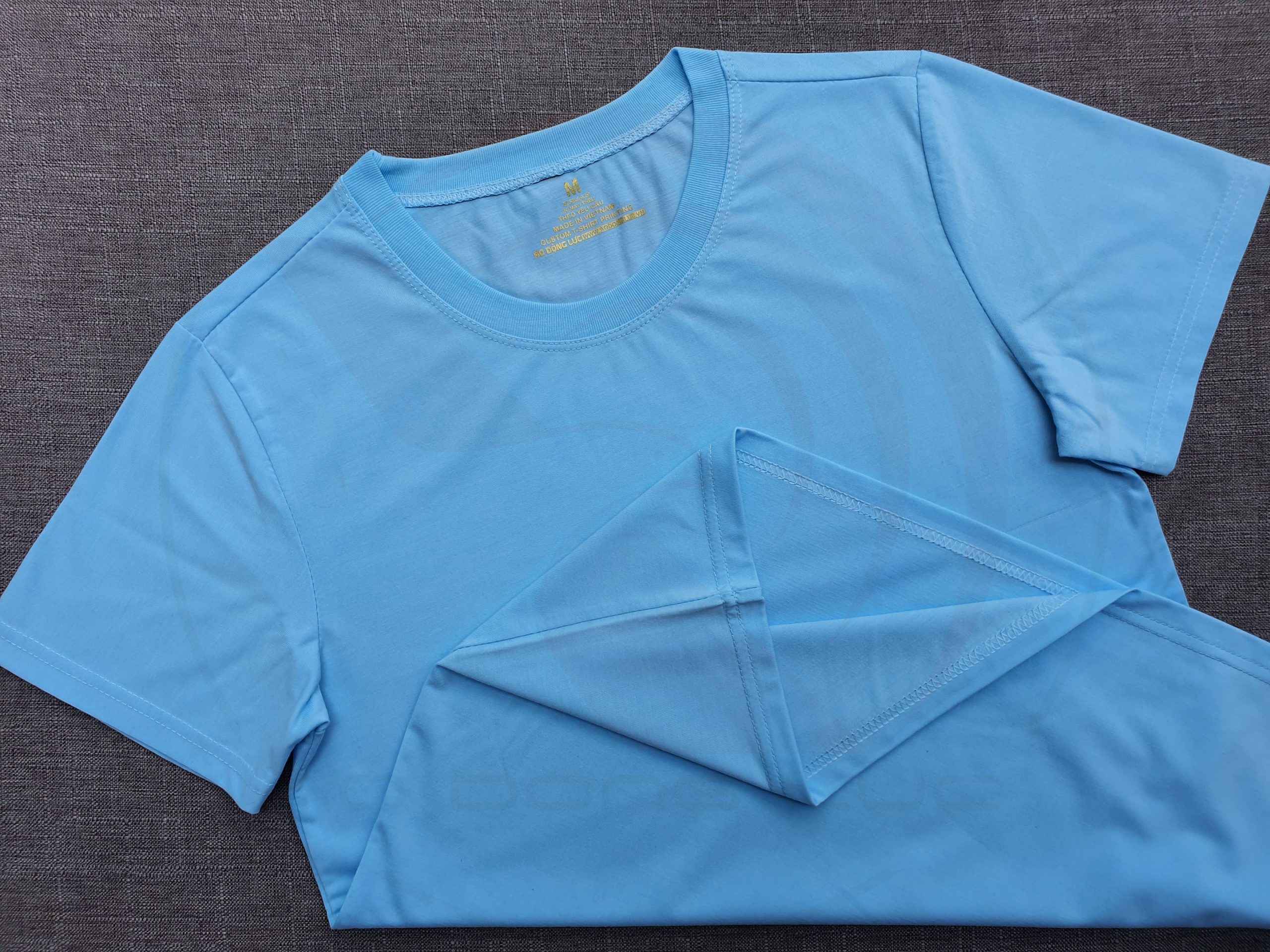 Áo thun cổ tròn ngắn tay supe unisex màu thiên thanh
