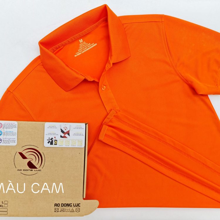 Hình tổng thể áo cổ trụ polo bo trơn unisex cá sấu mè màu cam