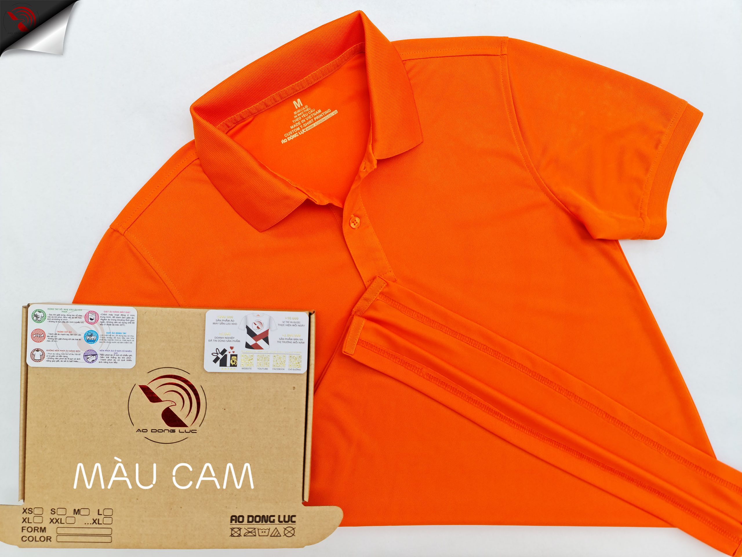 Hình tổng thể áo cổ trụ polo bo trơn unisex cá sấu mè màu cam