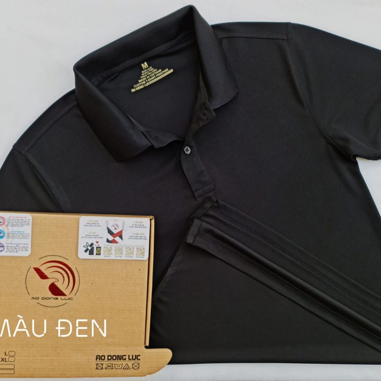 Hình tổng thể áo cổ trụ polo bo trơn unisex cá sấu mè màu đen