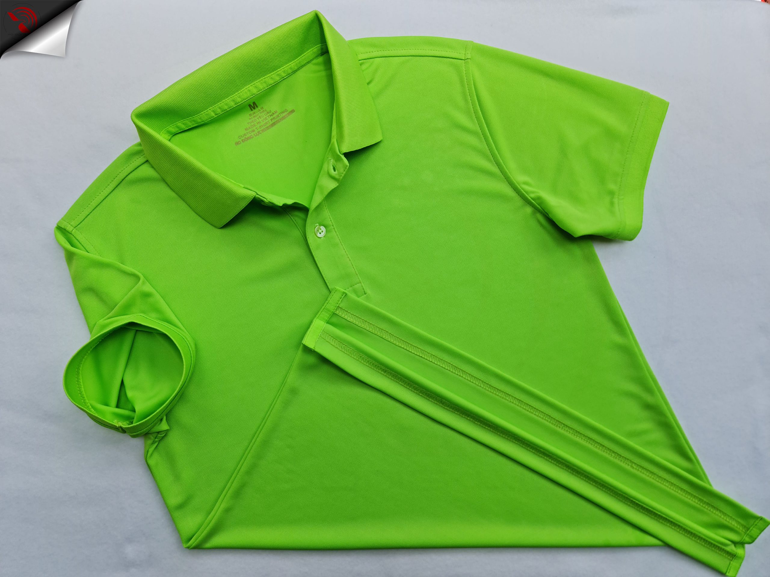Áo cổ trụ polo bo trơn unisex cá sấu mè màu xanh lá