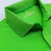 Chi tiết bo cổ, trụ cổ và đường may áo cổ trụ polo bo trơn unisex cá sấu mè xanh lá