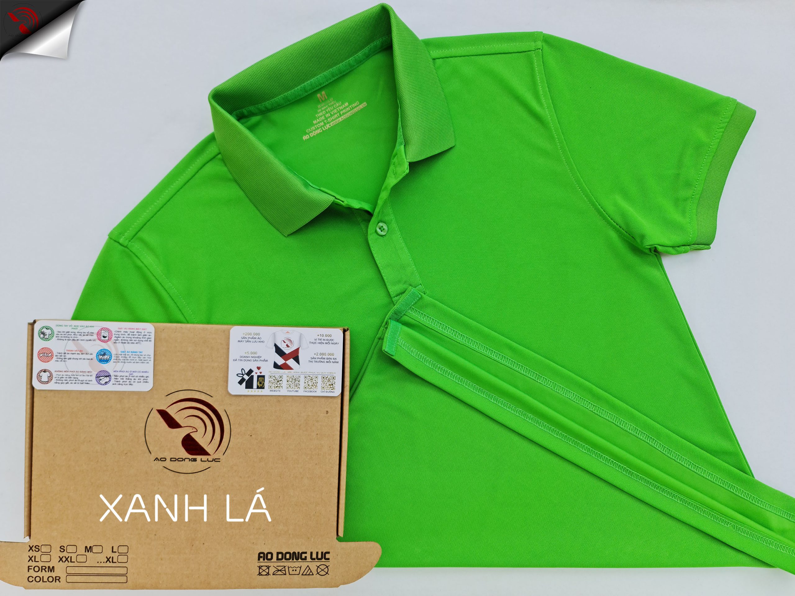 Áo cổ trụ polo bo trơn unisex cá sấu mè màu xanh lá