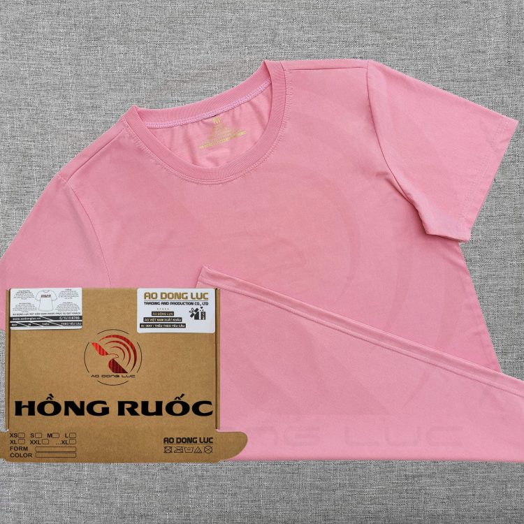 Áo thun cổ tròn supe ngắn tay unisex màu hồng ruốc