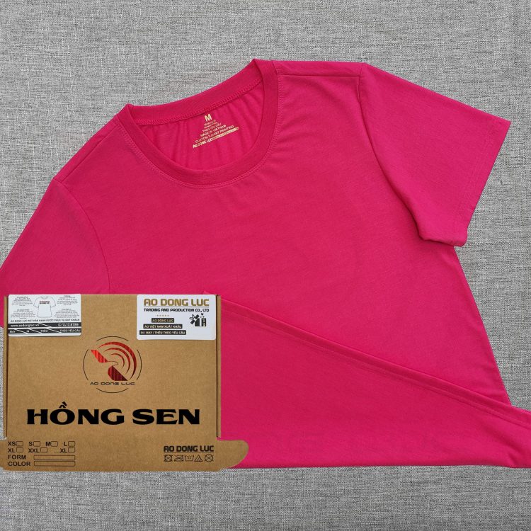 Áo thun cổ tròn supe ngắn tay unisex màu hồng sen