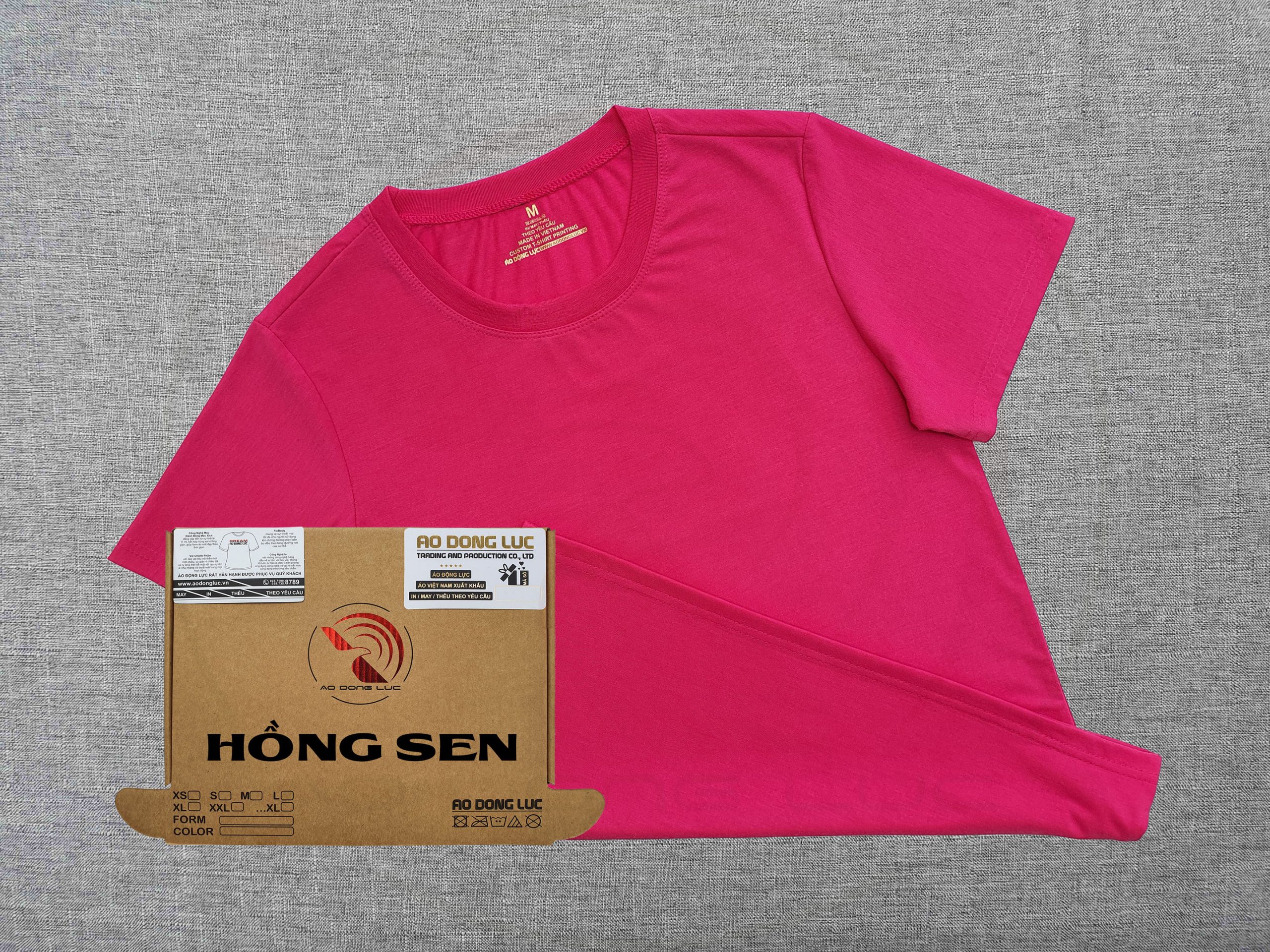 Áo thun cổ tròn supe ngắn tay unisex màu hồng sen