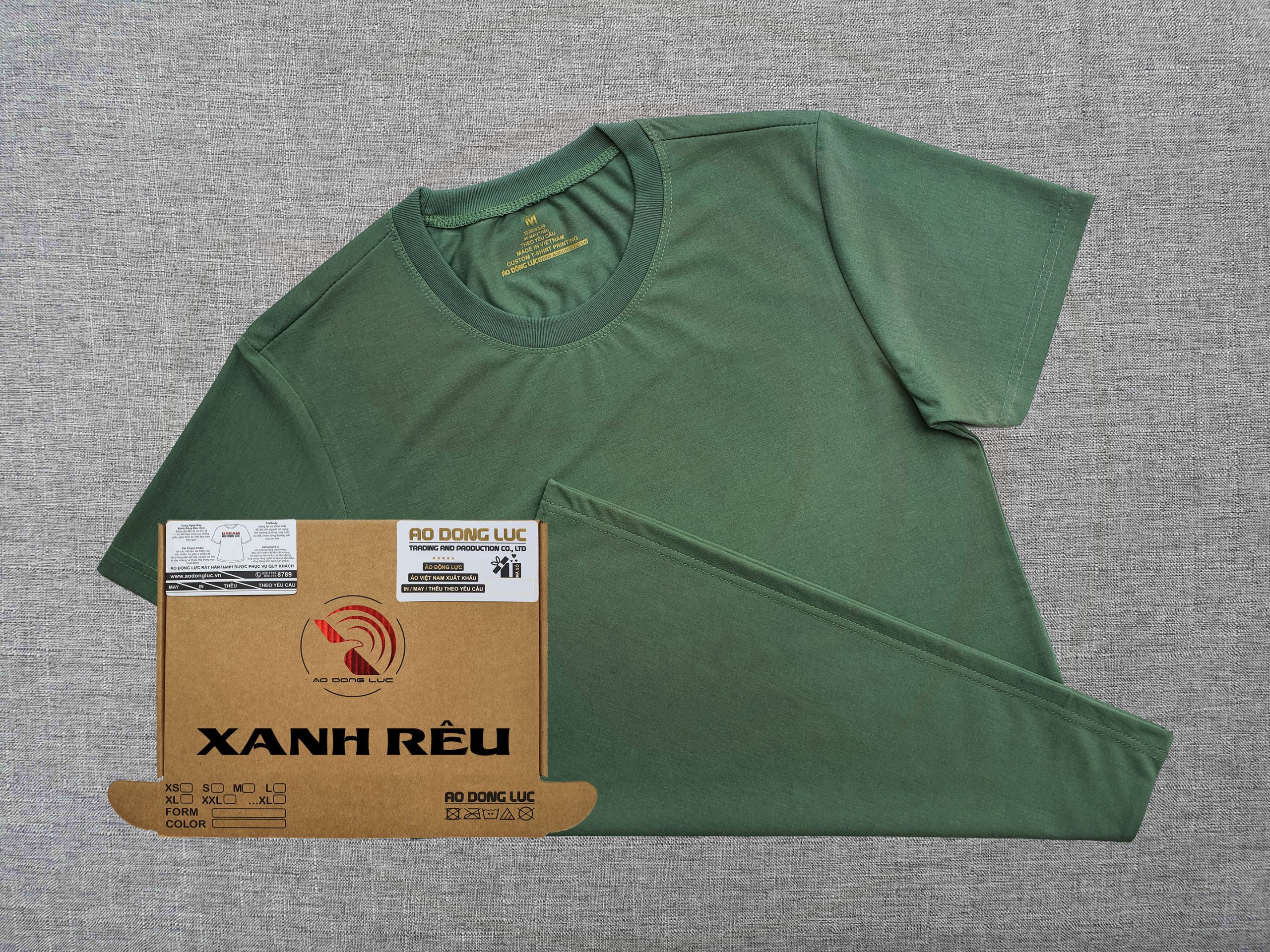 Áo thun cổ tròn ngắn tay supe unisex màu xanh rêu