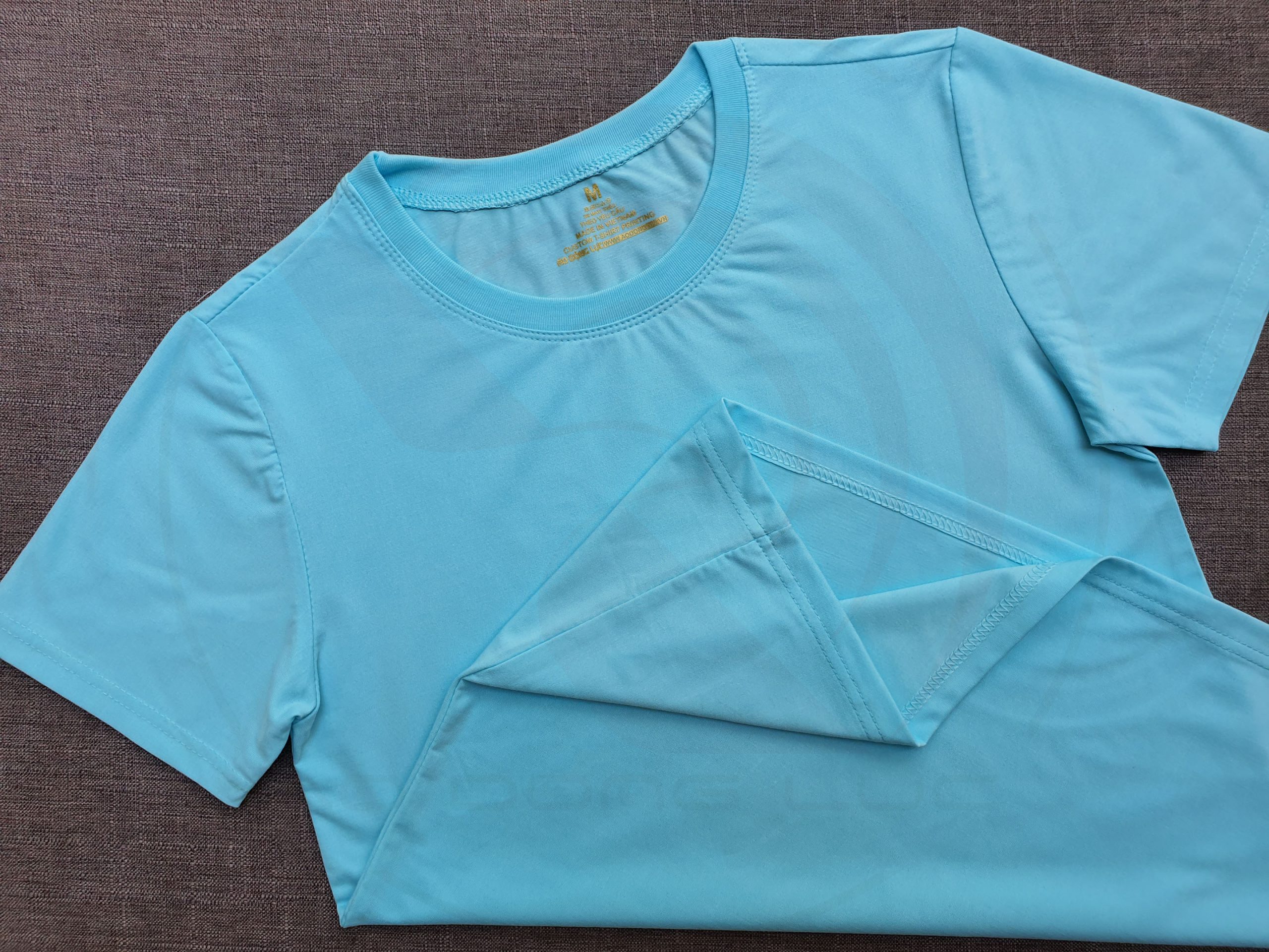 áo thun supe, áo thun trơn, cổ tròn, ngắn tay, bo ríp, Áo thun cổ tròn ngắn tay supe unisex màu xanh biển