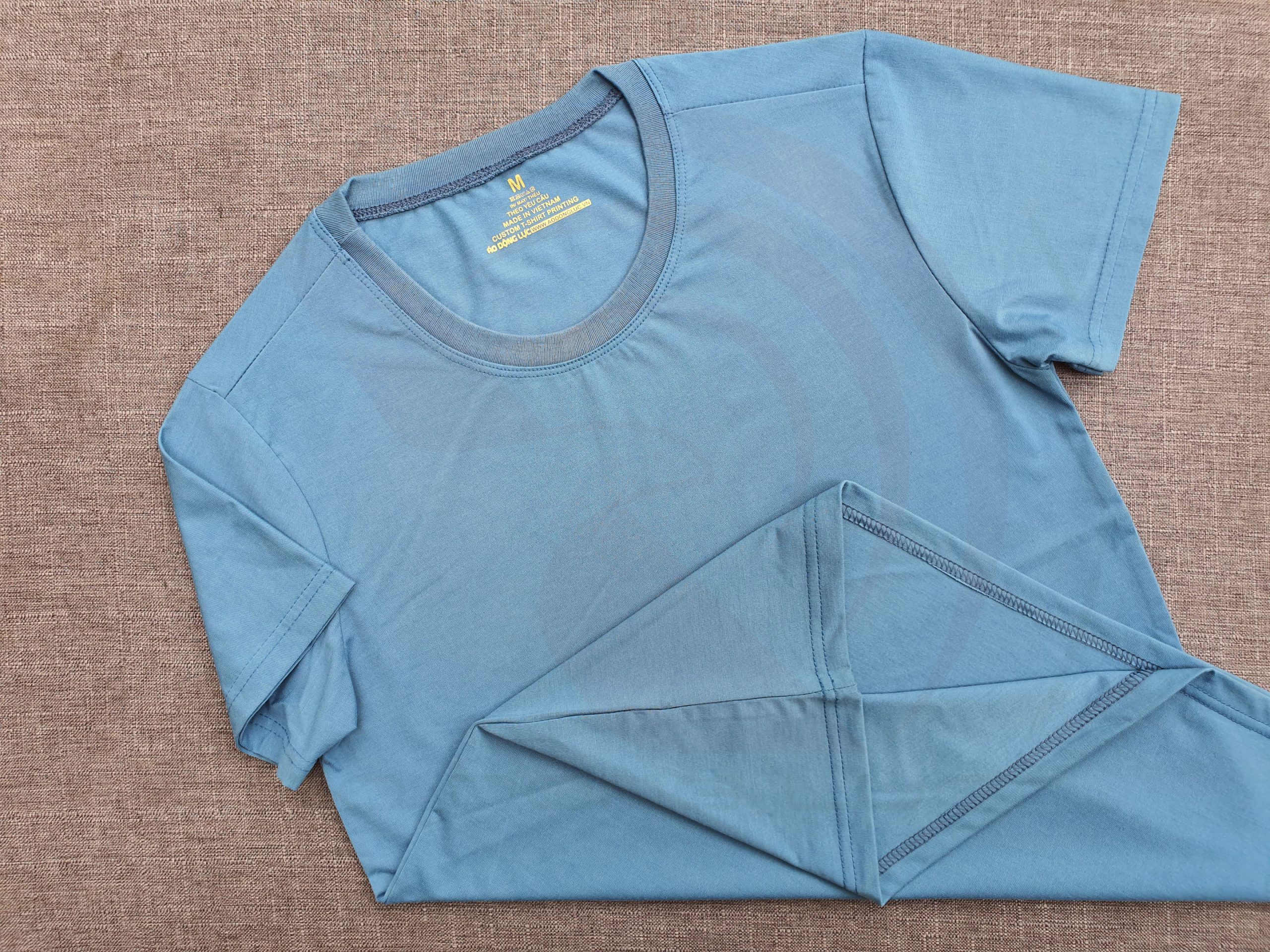 Áo thun cổ tròn ngắn tay supe unisex màu xanh ya