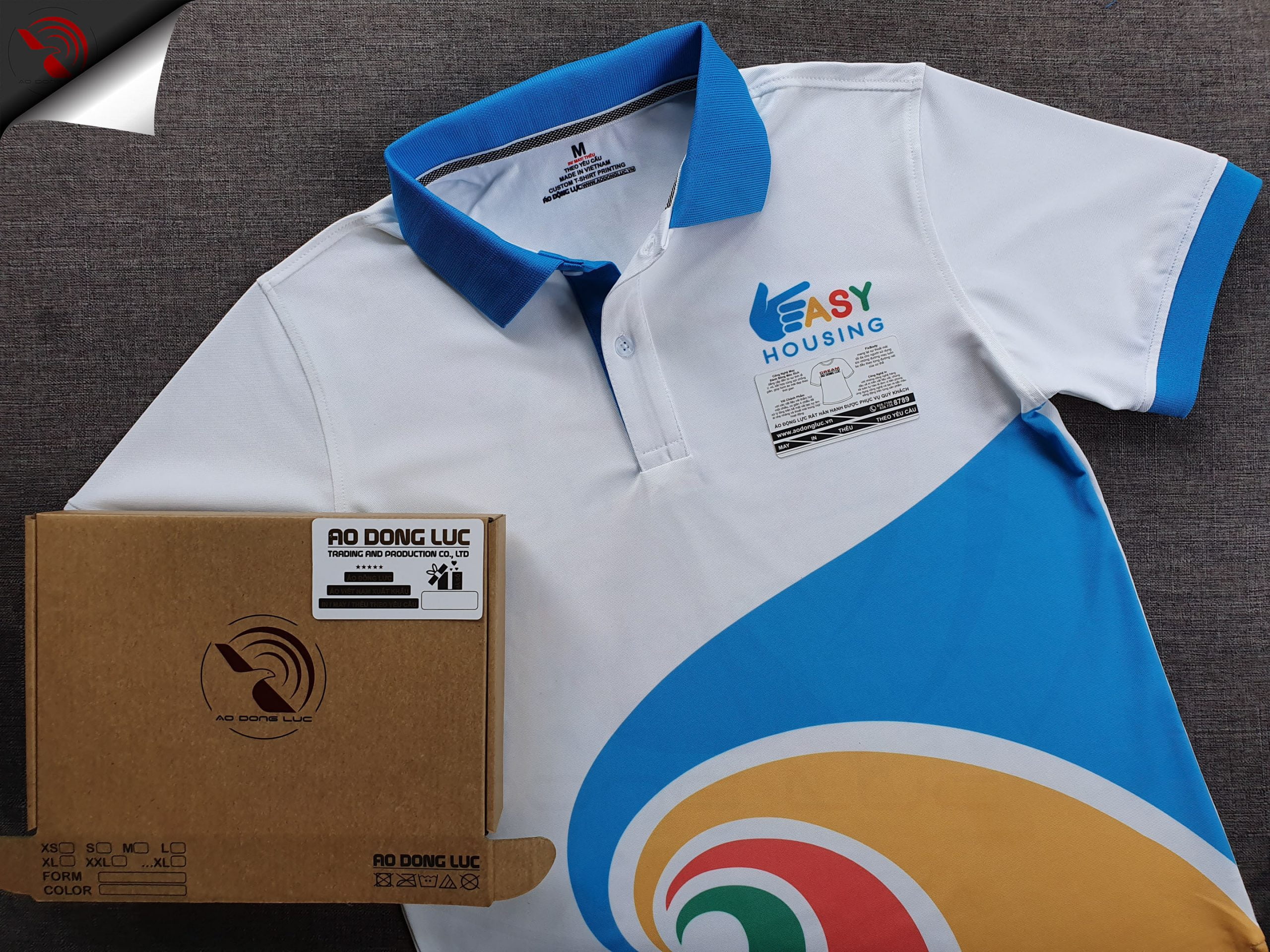 Đồng phục áo thun polo phối xanh ya in chuyển nhiệt full galaxy