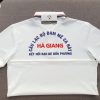 Đồng phục áo thun polo bo sọc màu trắng in chuyển nhiệt