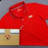 Đồng phục áo thun polo bo sọc màu đỏ in kỹ thuật số logo