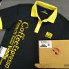 Đồng phục áo thun polo màu đen phối bo tay bo cổ trụ cổ màu vàng in lụa