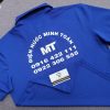 Đồng phục áo thun polo bo trơn màu xanh bích in decal
