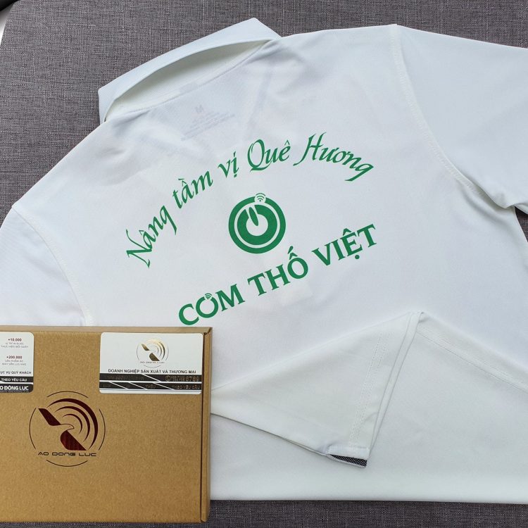 Đồng phục áo thun polo bo trơn màu trắng in chuyển nhiệt logo