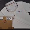 Đồng phục áo thun polo bo sọc màu trắng thêu logo