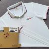 Đồng phục áo thun polo bo sọc màu trắng in kỹ thuật số logo