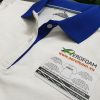 Đồng phục áo thun polo màu trắng phối xanh bích in chuyển nhiệt logo