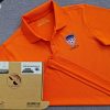 Đồng phục áo thun polo bo trơn màu cam in kỹ thuật số