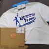 Đồng phục áo thun polo màu trắng phối bo tay bo cổ trụ trong xanh ya in chuyển nhiệt