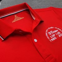 Đồng phục áo thun polo bo sọc màu đỏ thêu logo