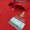Đồng phục áo thun polo bo trơn màu đỏ in decal phản quang kết hợp