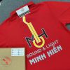 Đồng phục áo thun polo bo trơn màu đỏ in decal phản quang kết hợp