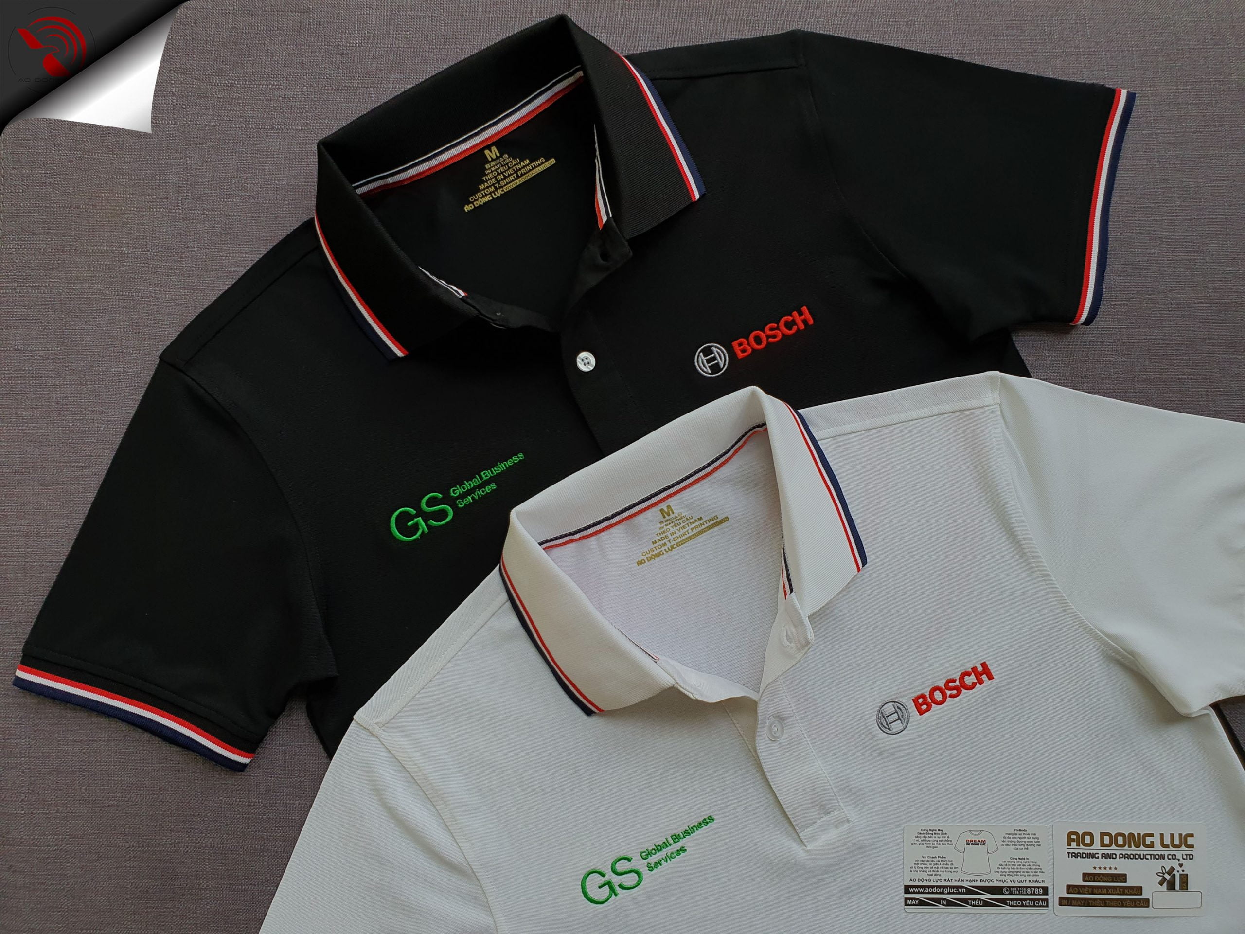 Đồng phục áo thun polo bo sọc thêu logo