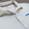 Đồng phục áo thun polo bo sọc màu trắng thêu logo