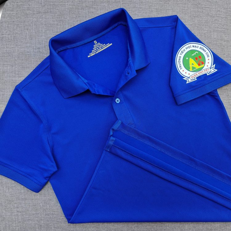 Đồng phục áo thun polo bo trơn màu xanh bích in kỹ thuật số