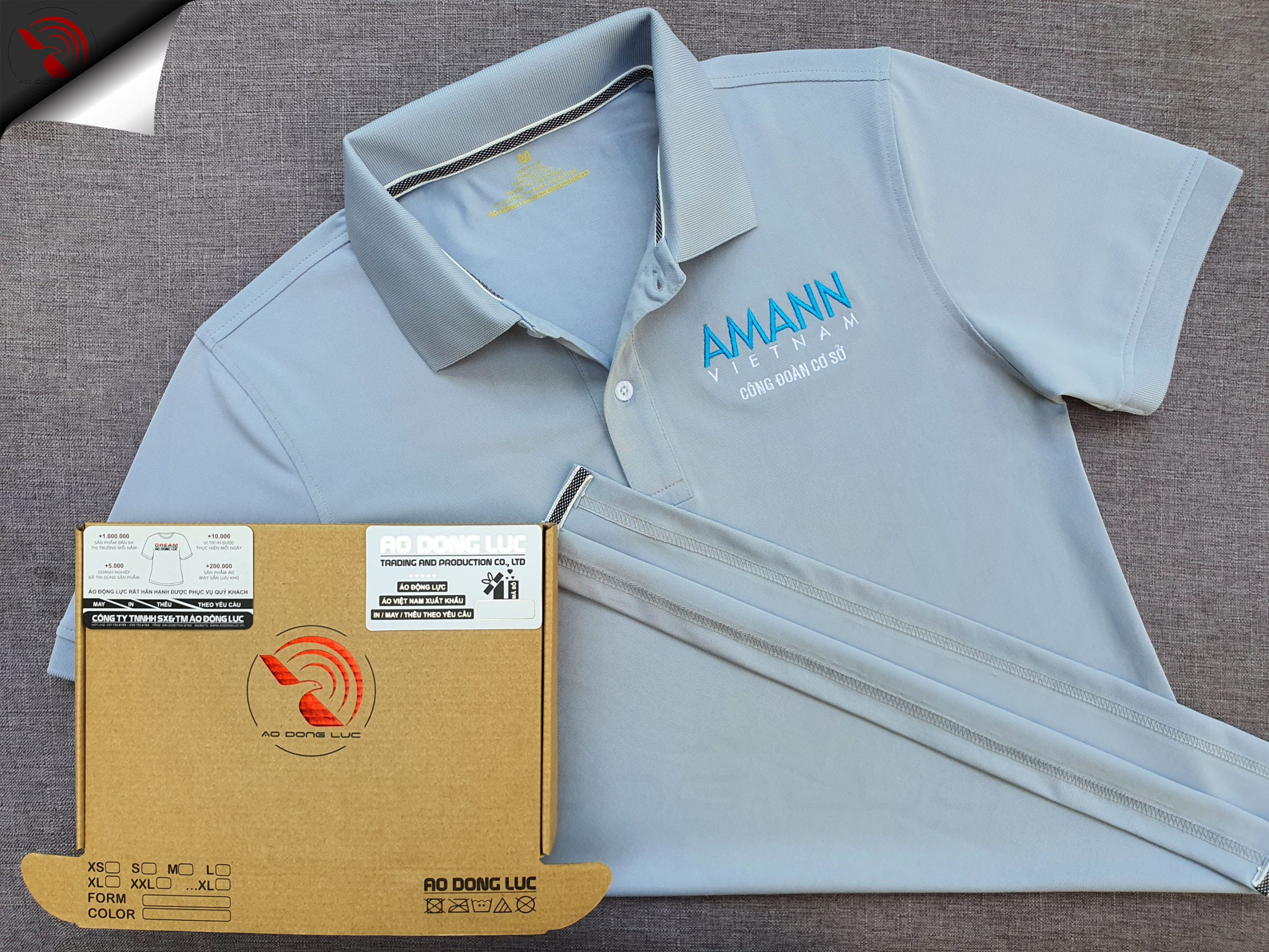 Đồng phục áo thun polo bo trơn xám lam thêu logo