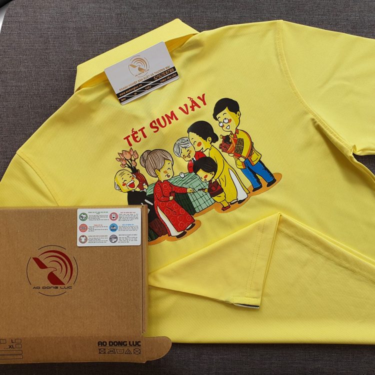 Đồng phục áo polo gia đình bo trơn màu vàng in theo yêu cầu