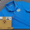 Đồng phục áo thun polo bo sọc màu xanh ya in decal logo