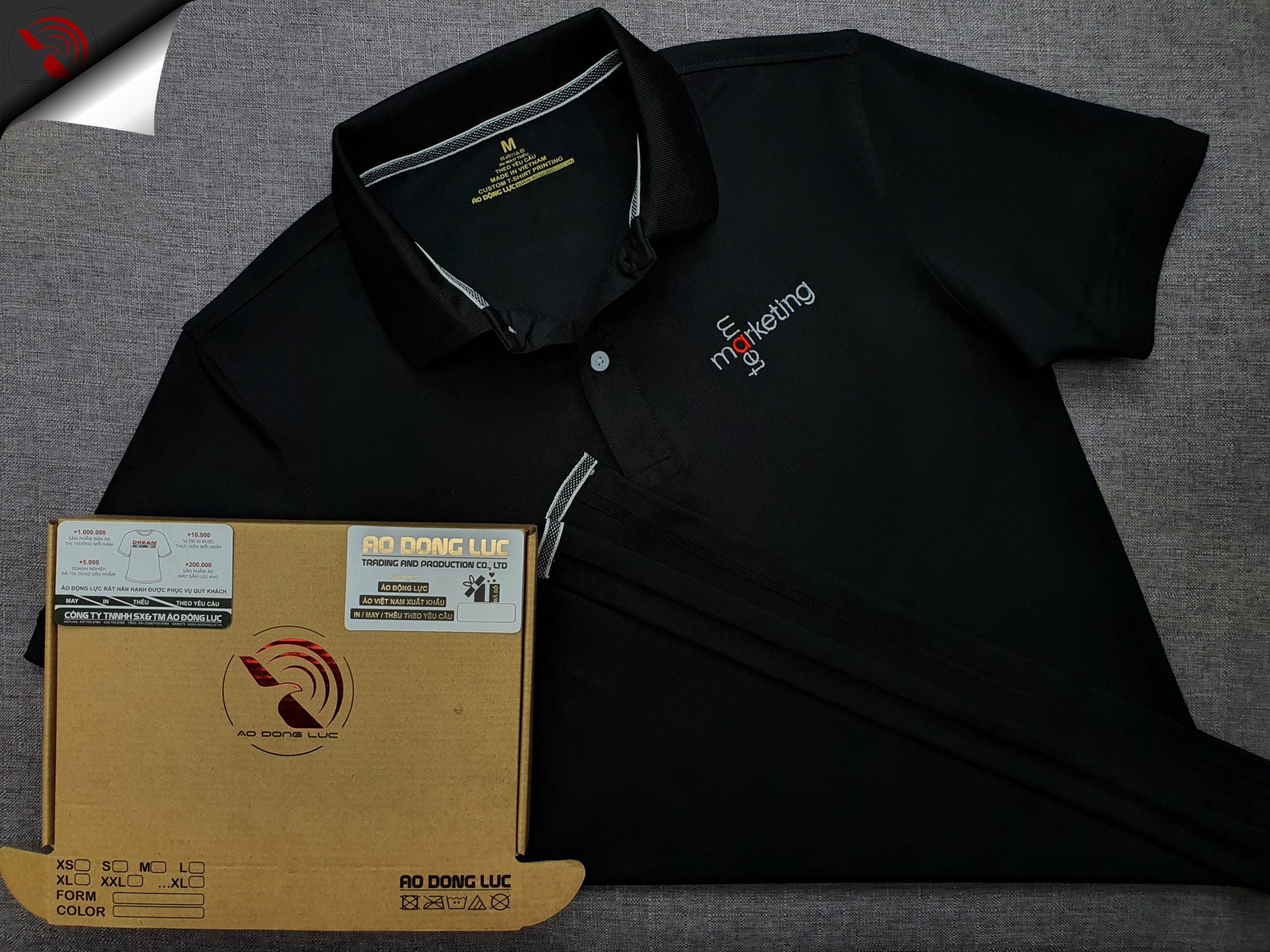 Đồng phục áo thun polo bo trơn màu đen thêu logo