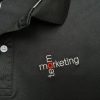 Hình thêu vi tính logo lên áo thun đồng phục polo bo trơn màu đen