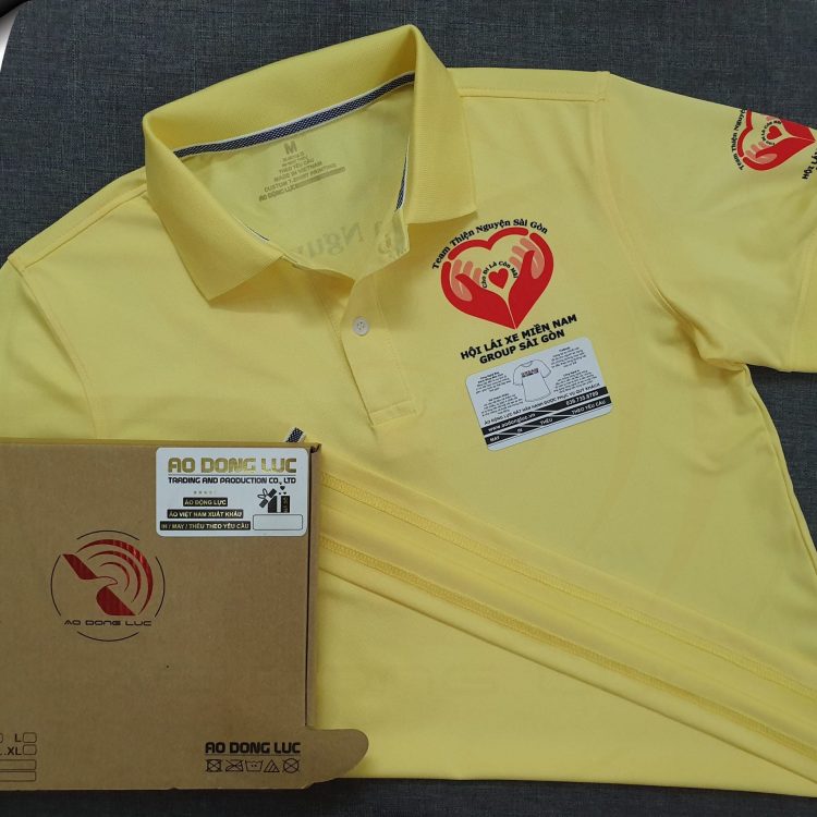 Đồng phục áo thun polo bo trơn màu vàng in chuyển nhiệt logo