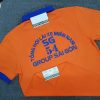 Đồng phục áo thun polo màu cam phối bo tay bo cổ trụ trong xanh bích thêu logo