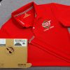 Đồng phục áo thun polo bo trơn màu đỏ thêu logo