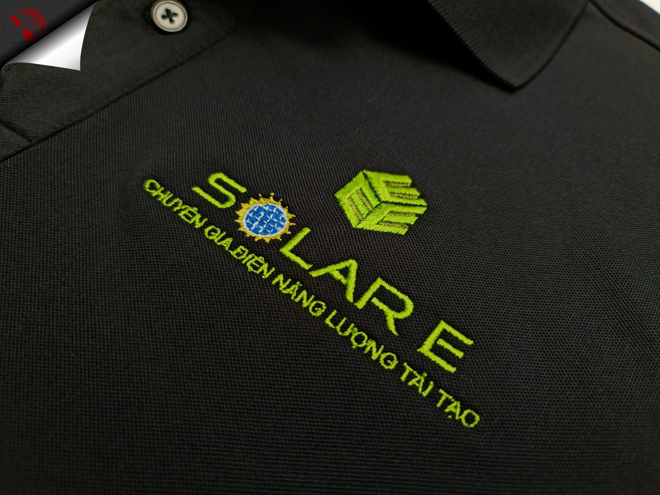 Hình thêu vi tính logo lên áo thun đồng phục polo màu đen