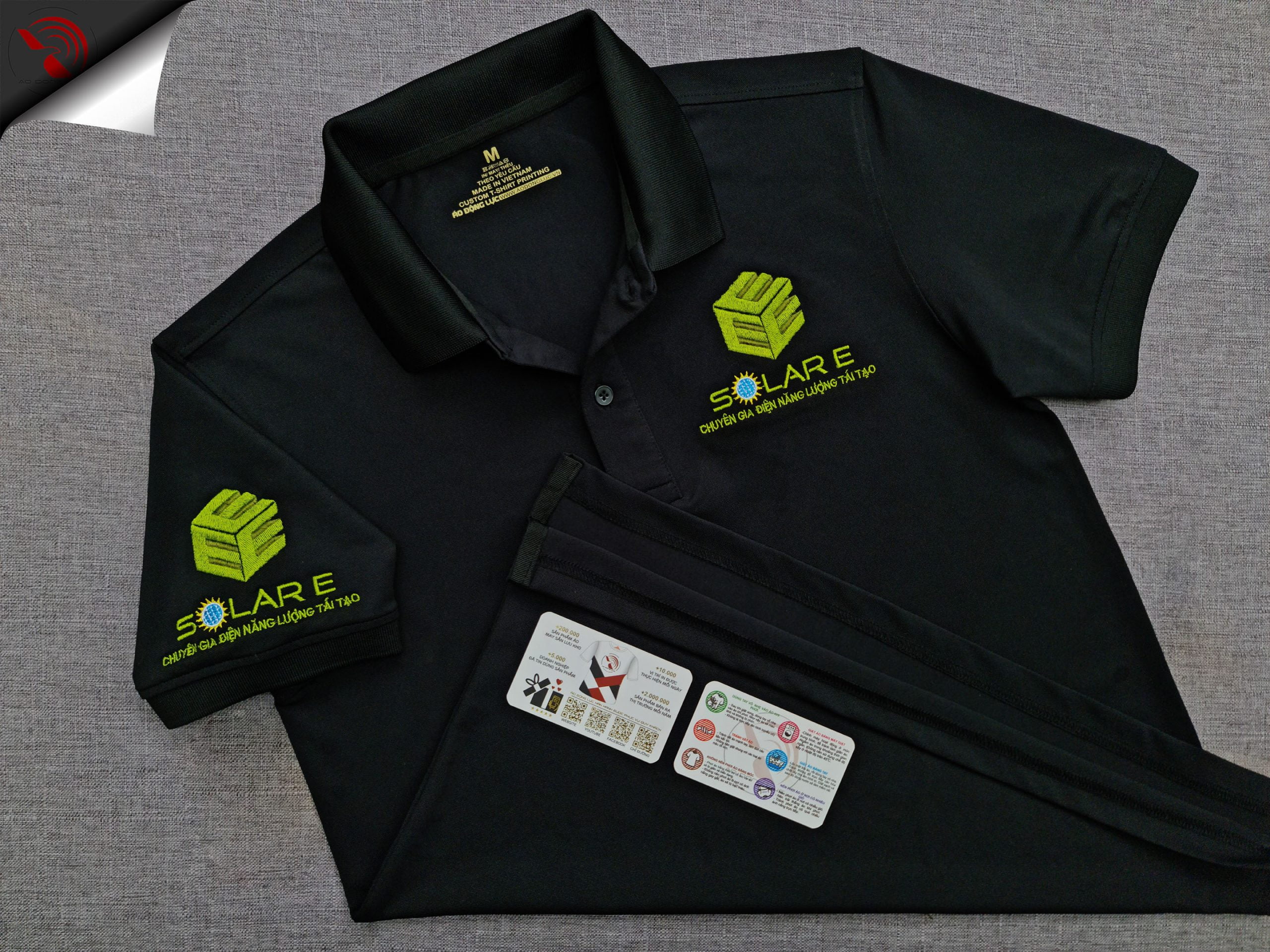 Đồng phục áo thun polo bo trơn màu đen thêu logo